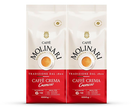 Zwei Packungen Caffè Molinari Caffè Crema Cremoso - je 1 kg ganze Bohne.