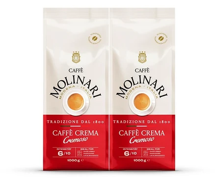 Zwei Packungen Caffè Molinari Caffè Crema Cremoso - je 1 kg ganze Bohne.
