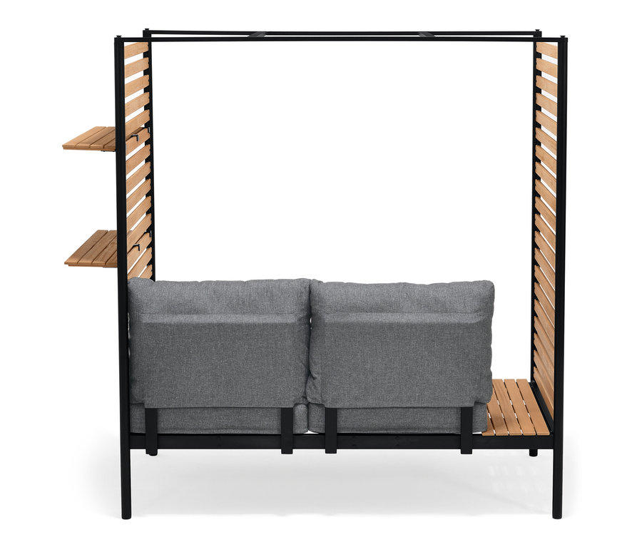Anthrazitfarbene ScanCom Outdoor-Lounge mit Fußhocker.