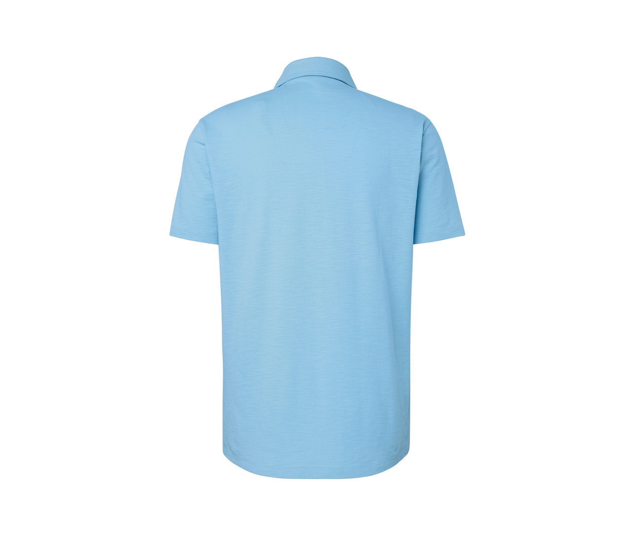 Blaues Poloshirt.