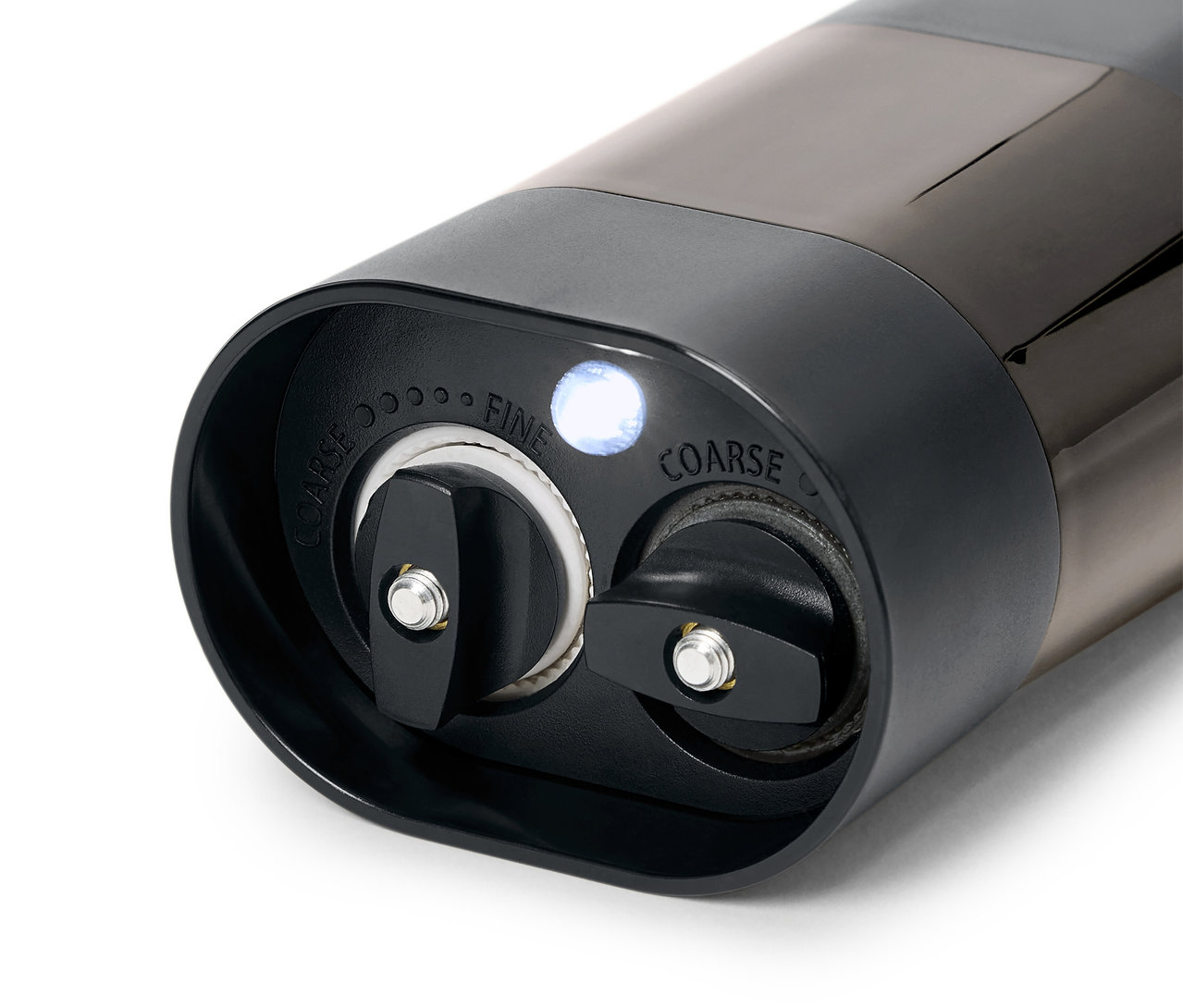 Detailaufnahme eines Gewürzmühlenmechanismus mit Mahlgradeinstellung.