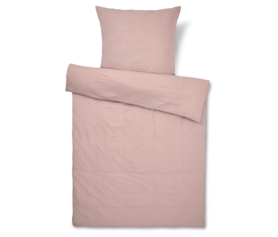 Rosa Bettwäsche mit Streifenmuster, inklusive Kissenbezug.