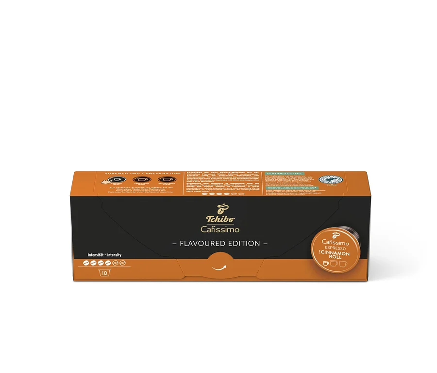 Eine Packung Cafissimo Flavoured Espresso Cinamon Roll mit 10 Kapseln.