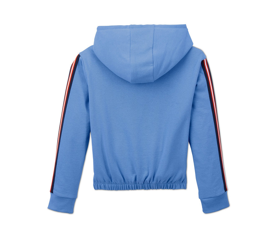 Rückansicht eines hellblauen Cropped-Hoodies.
