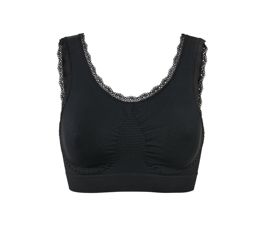 Schwarzes Seamless-Bustier mit Spitze.