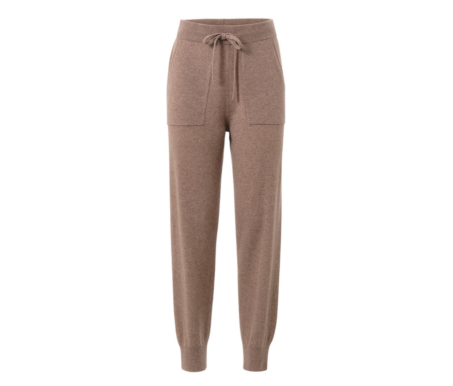 Eine hellbraune Cashmere-Loungewearhose mit Kordelzug und Taschen.
