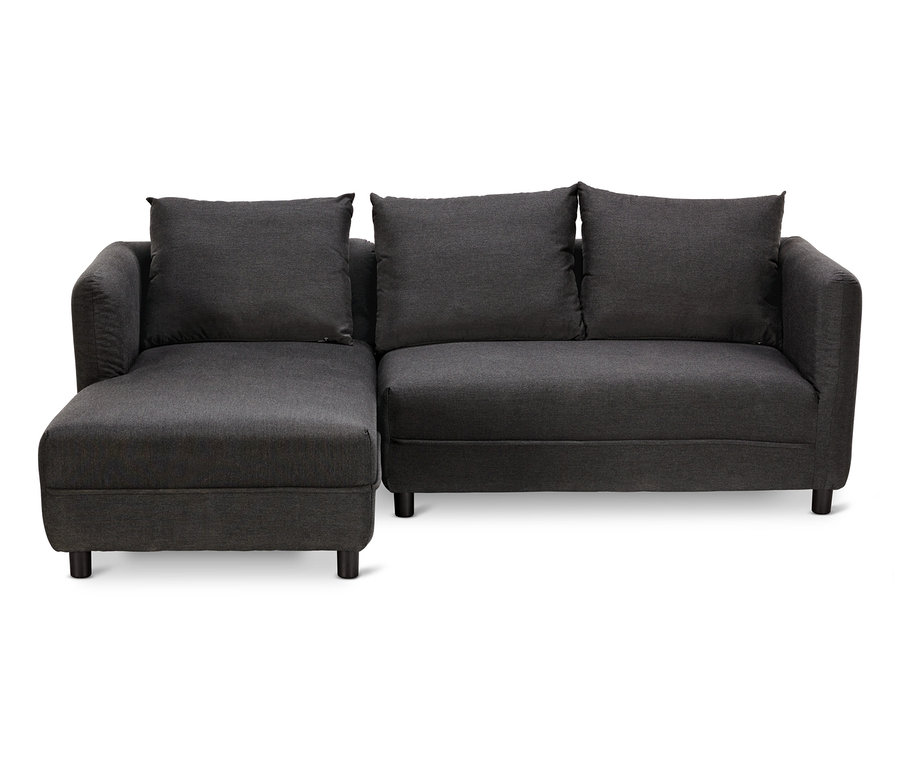 Graue Premium-Lounge-Ecke mit Sunbrella®-Stoff und Kissen.