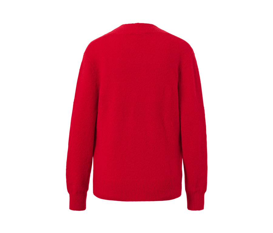 Rote Strickjacke.