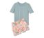 Shorty-Pyjama, Shorts mit Blumen-Alloverprint - Oberteil aqua, Shorts apricot mit mehrfarbigem Blumen-Alloverprint