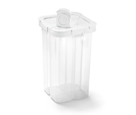 Transparente 4-in-1-Vorratsdose mit weißem Deckel.