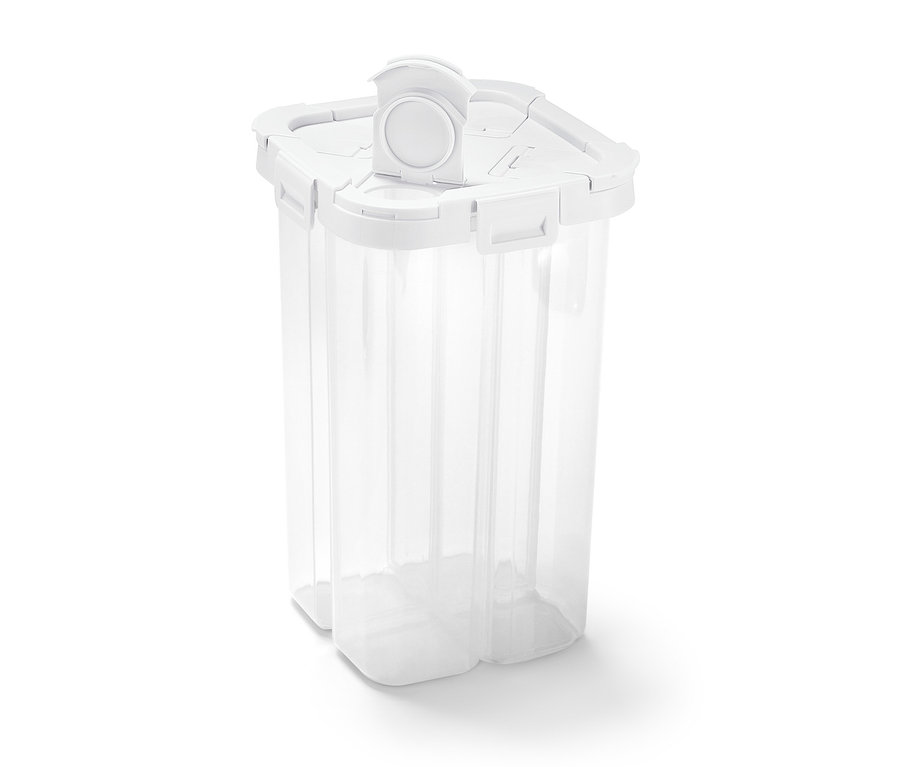 Transparente 4-in-1-Vorratsdose mit weißem Deckel.