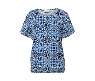 Weiss mit blauem Alloverprint