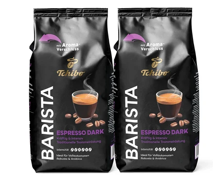 Zwei Packungen BARISTA Espresso Dark - 2x 1 kg Ganze Bohne.