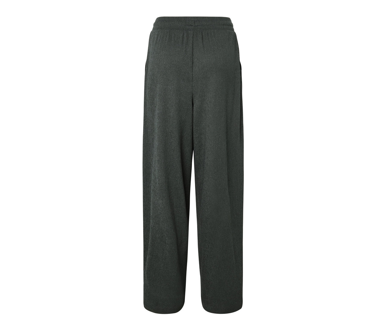 Rückansicht der grünen Schlupfhose in Crinkle-Optik.