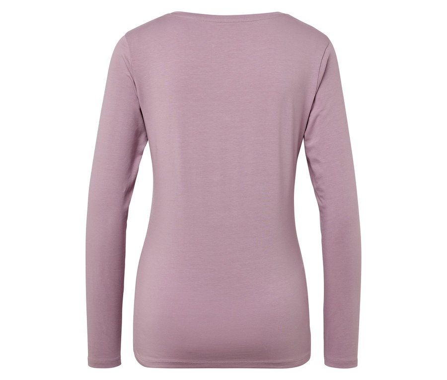 Rückansicht eines violetten Langarmshirts.