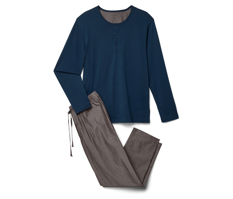 Blaues Pyjama-Set mit gewebter Hose.