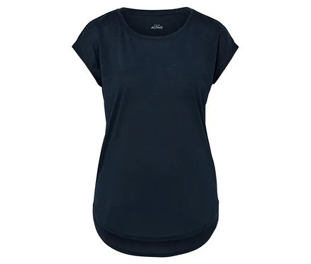Dunkelblaues Active T-Shirt isoliert auf weißem Hintergrund.