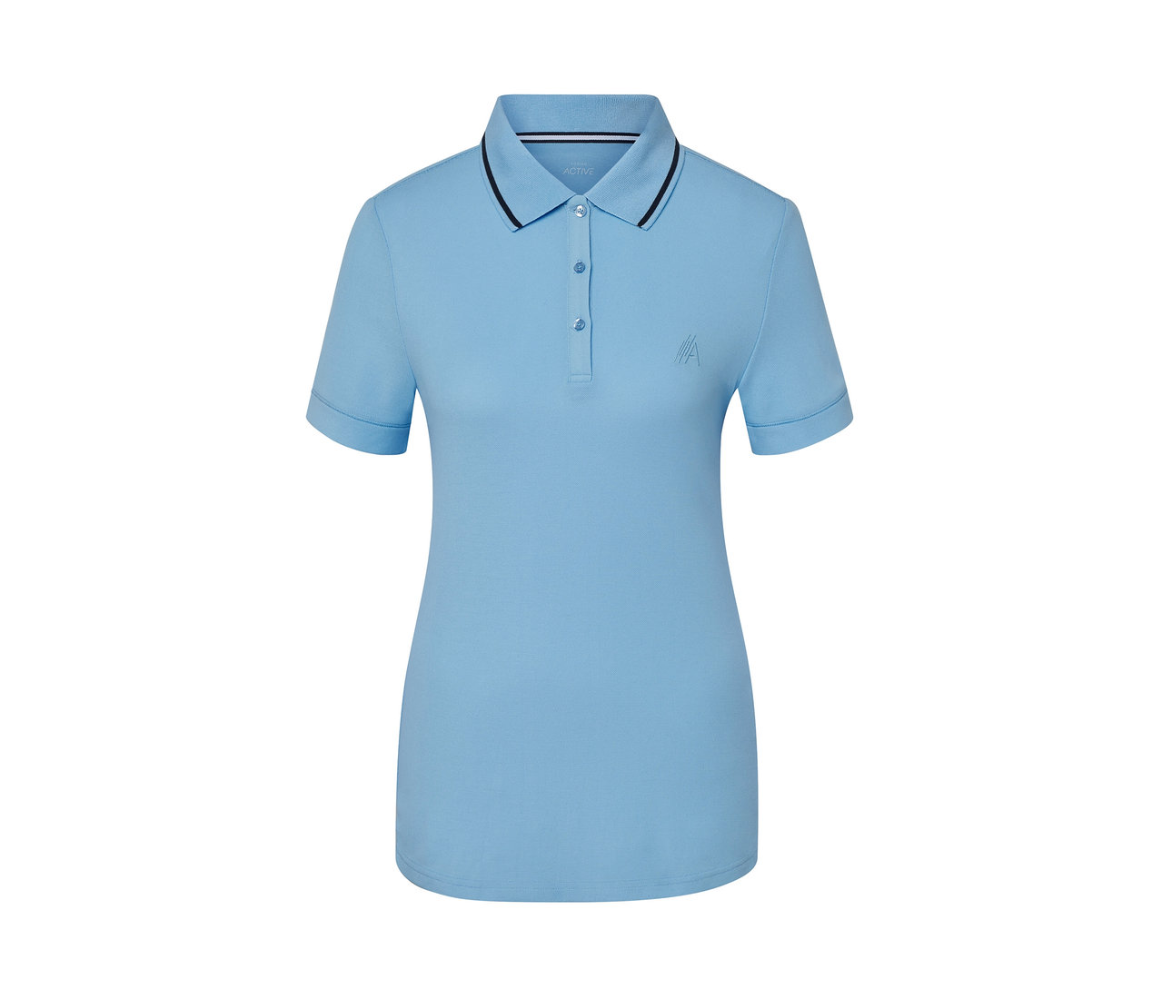 Hellesblaues Funktionspoloshirt mit kurzen Ärmeln.