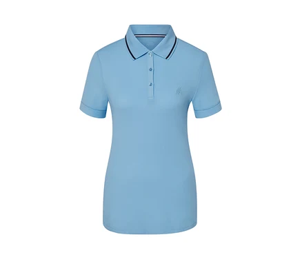 Hellesblaues Funktionspoloshirt mit kurzen Ärmeln.