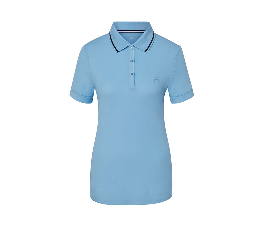 Hellesblaues Funktionspoloshirt mit kurzen Ärmeln.