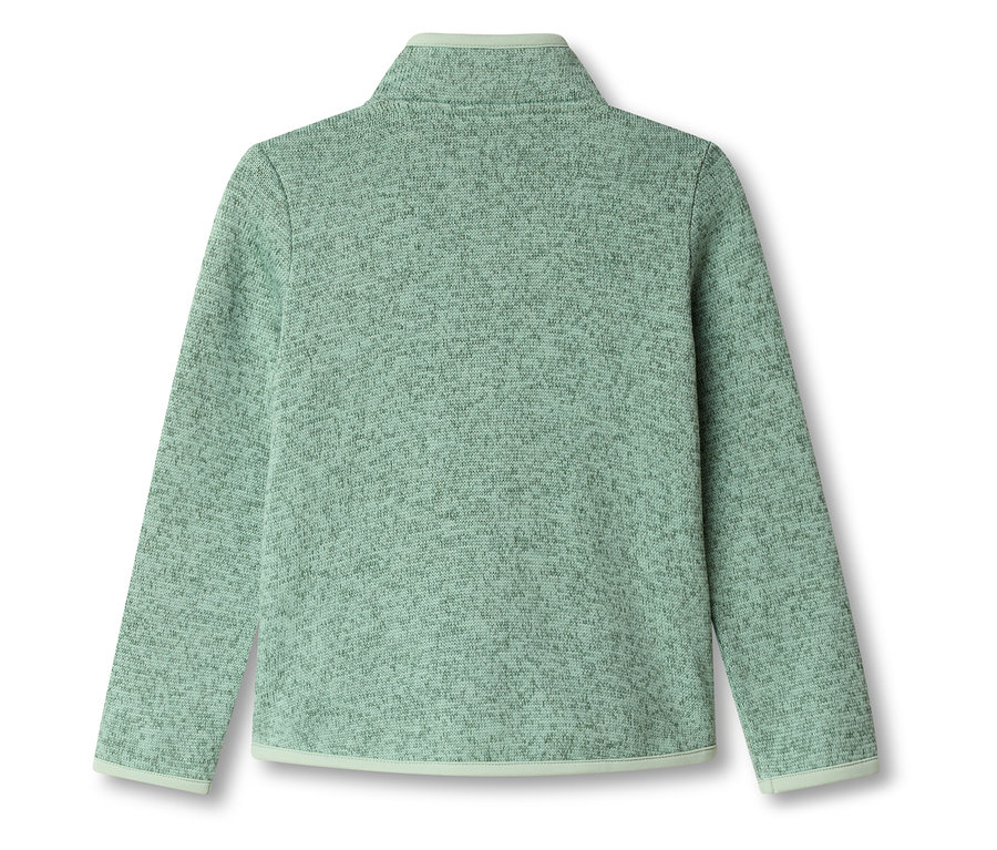 Hellgrüner Fleecepullover mit Reißverschluss am Kragen, Rückansicht.