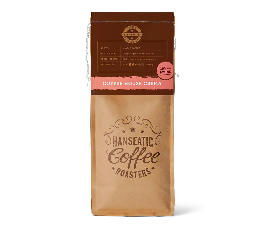 Packung Hanseatic - Coffee House Caffè Crema - 1 kg Ganze Bohne.