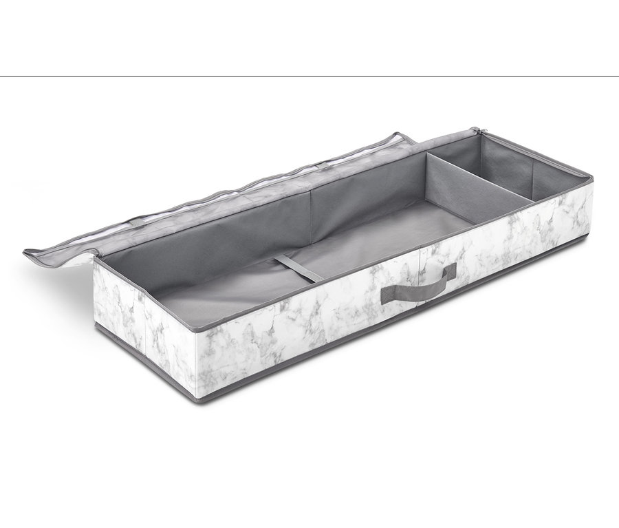 Offener Geschenkpapier-Organizer mit Marmormuster.