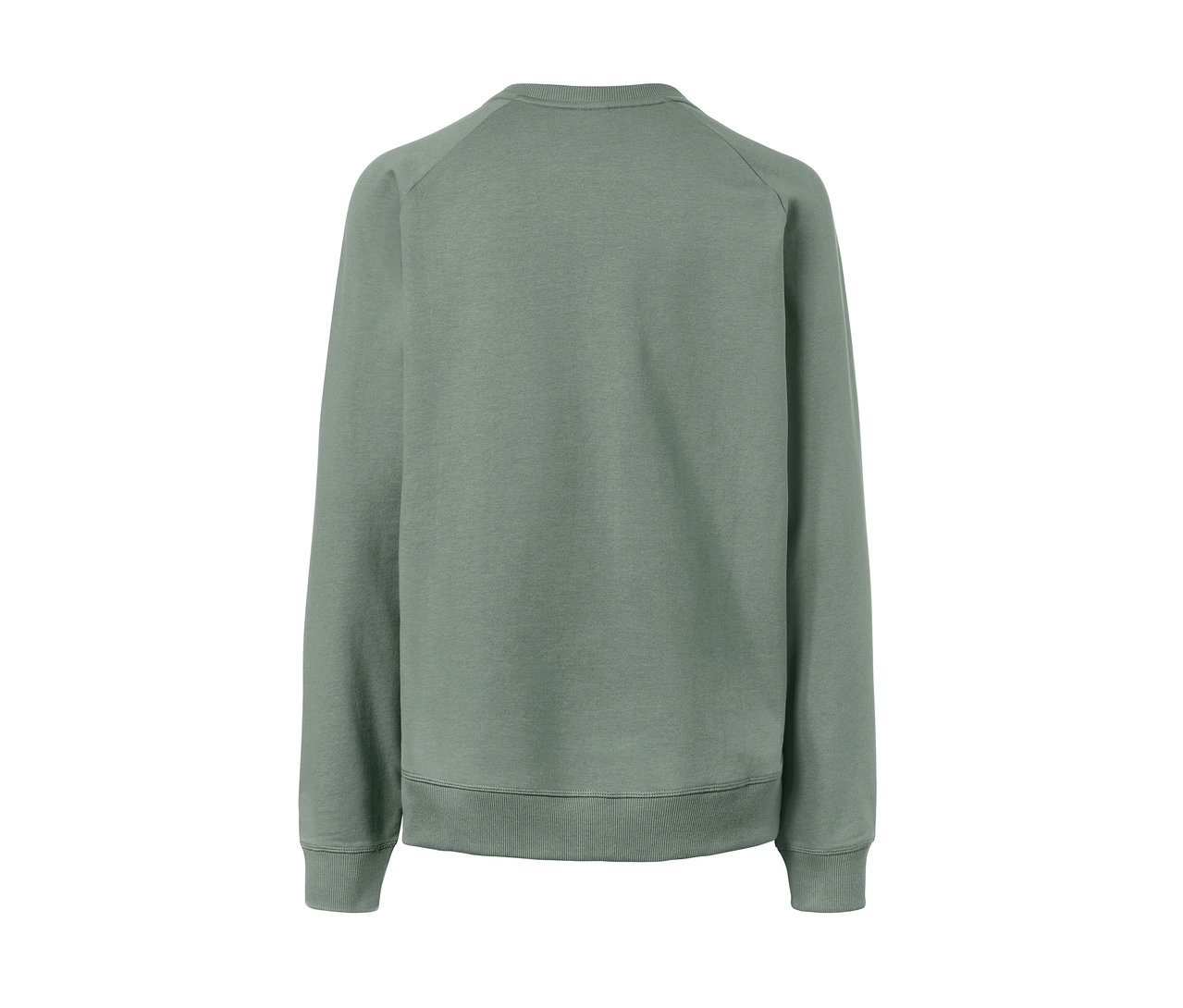 Rückansicht eines grünen Yoga-Sweatshirts.