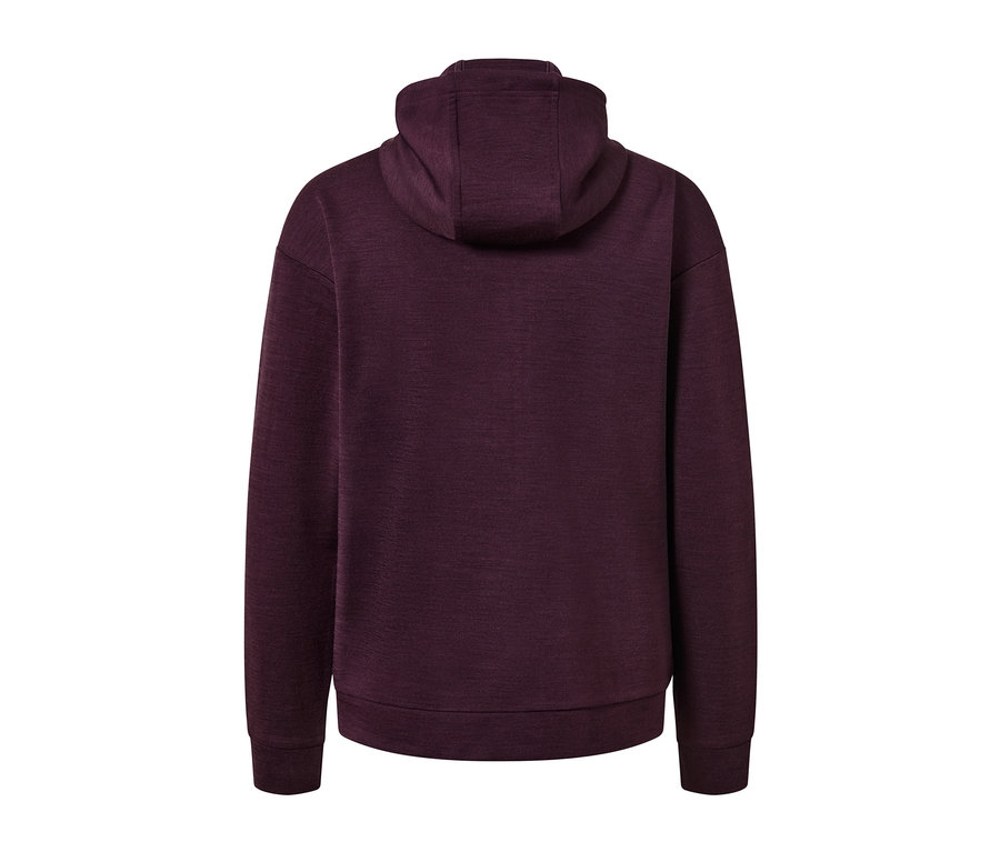 Rückansicht der Kapuzenjacke mit RWS-lizenzierter Wolle in Mauve.