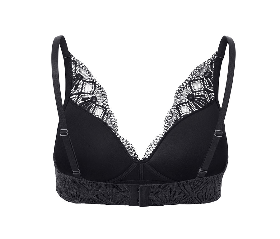Rückansicht eines schwarzen Softschalen-BHs.