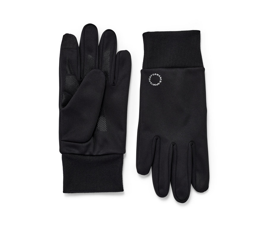 Zwei schwarze Windprotection-Handschuhe.