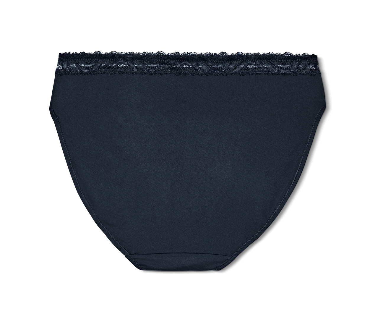 Dunkelblauer Slip mit Spitze.