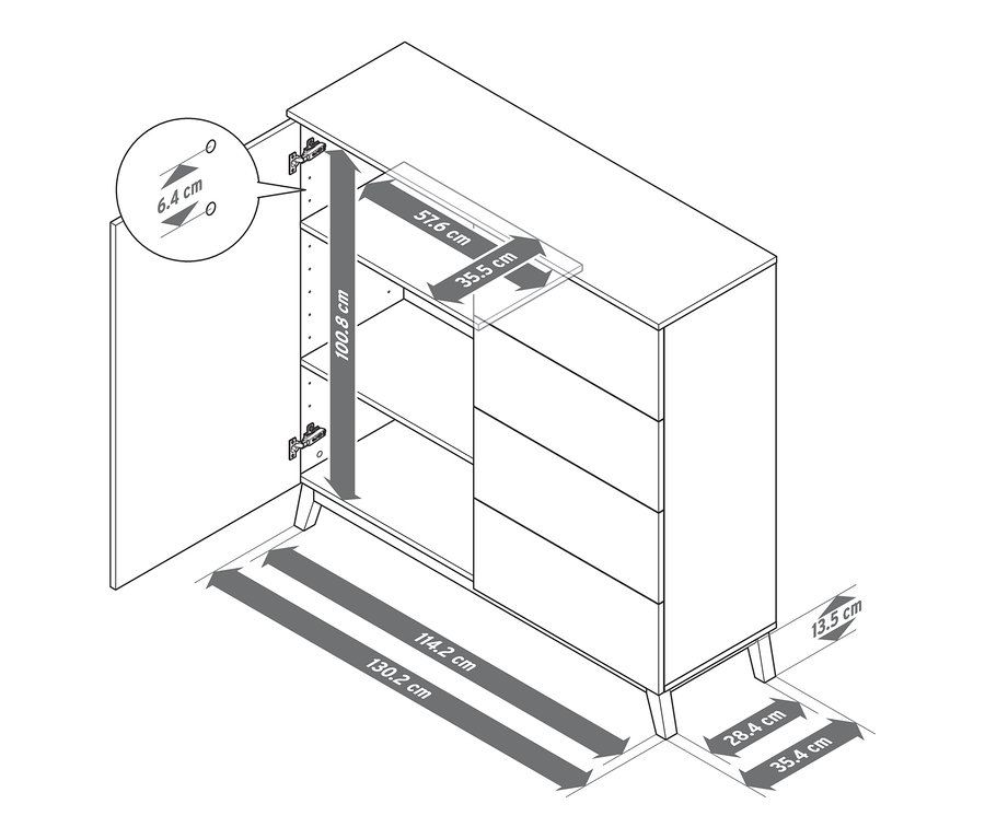 Abmessungen der Kommode.