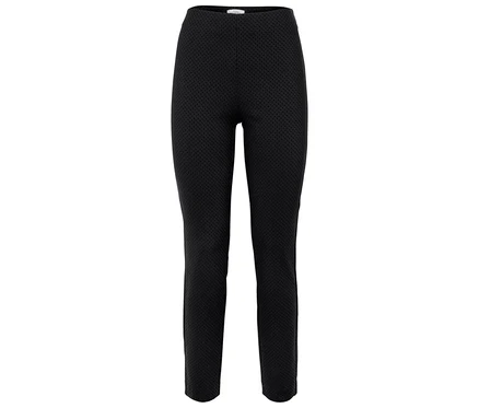 Schwarze, strukturierte Leggings auf weißem Hintergrund.