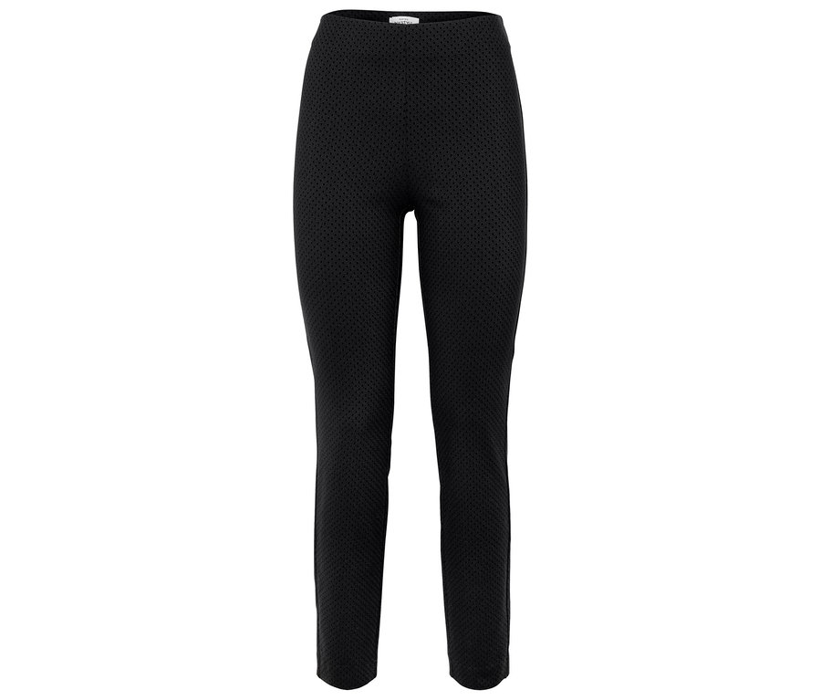 Schwarze, strukturierte Leggings auf weißem Hintergrund.