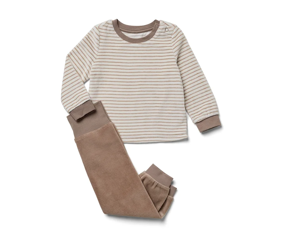 Gestreiftes Baby-Nicki-Set mit langärmligem Oberteil und Hose.