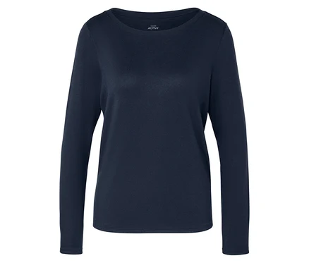 Dunkelblaues Langarm-Sportshirt »supersoft« liegt auf einem weißen Hintergrund.