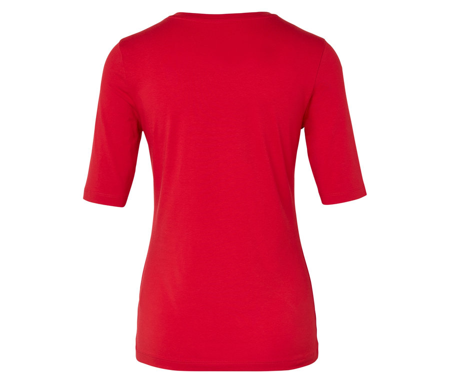 Rückansicht eines roten T-Shirts mit kurzen Ärmeln.