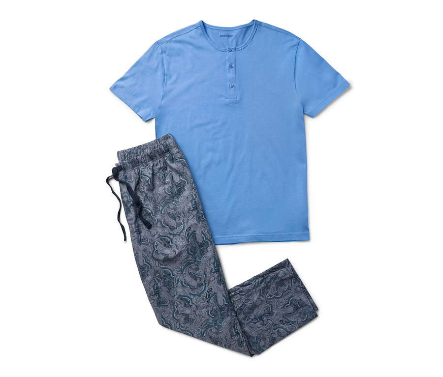 Blaues Pyjama-Set mit gewebter Hose mit Paisleymuster.