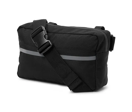 Schwarze 2-in-1-Lenkertasche mit Schultergurt.