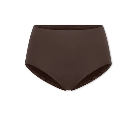 Dunkelbrauner, hochgeschnittener Slip mit nahtlosem Design und gemustertem Bund.
