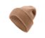 Beige melierte Strickmütze.