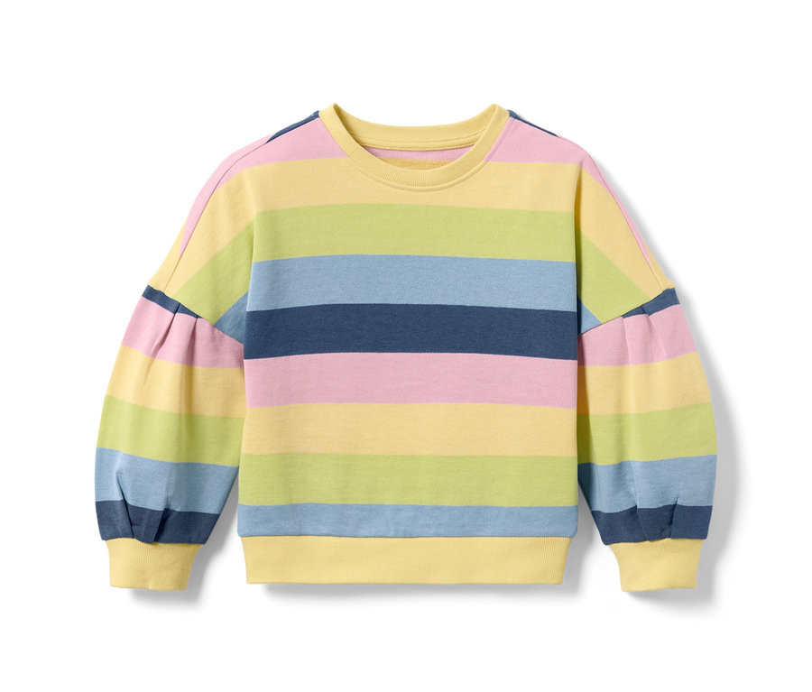 Kleinkind-Sweatshirt mit bunten horizontalen Streifen.