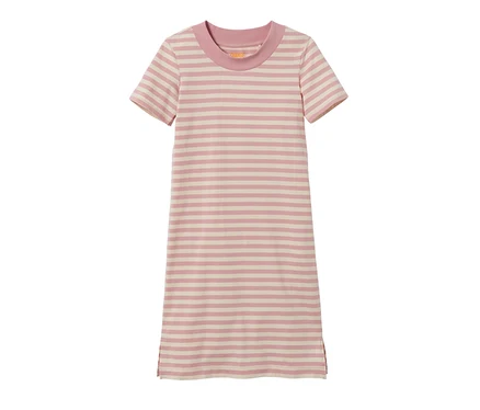 Gestreiftes Kinder-Jerseykleid in Rosa und Creme.