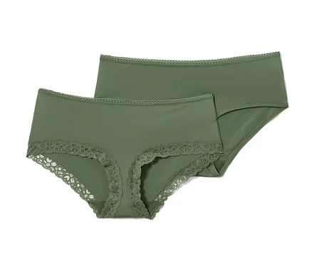 Zwei olivgrüne Pantys, eine davon mit Spitze.