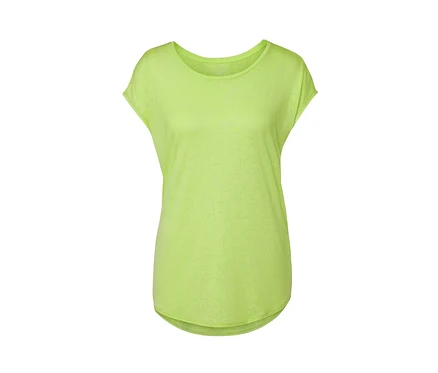 Ein limefarbenes Sportshirt mit kurzen Ärmeln.