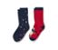 Zwei Paar Kleinkind-Antirutsch-Socken, Rentier. Ein Paar ist marineblau mit Sternen, das andere rot mit einem Rentier.