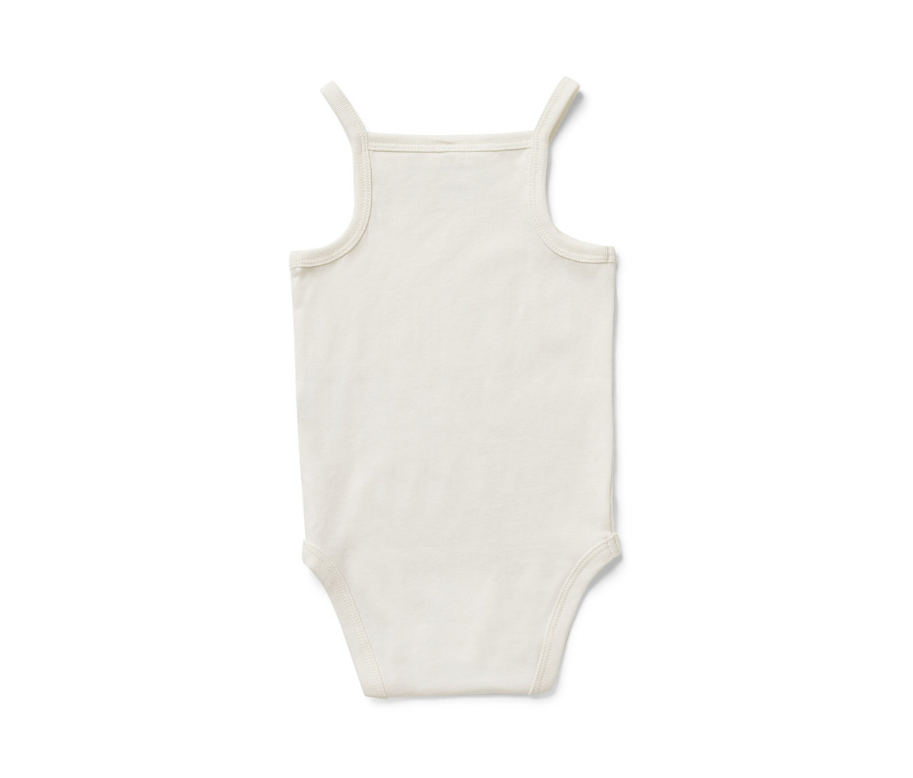 Ein weißer Babybody mit Trägern.