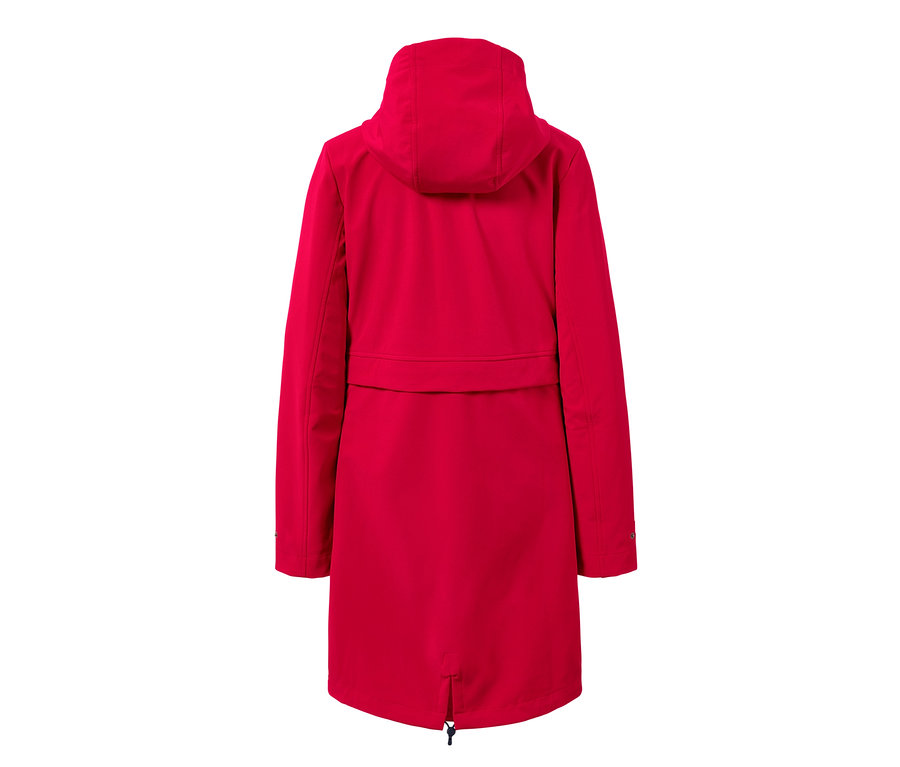 Rückansicht eines roten Softshell-Mantels.