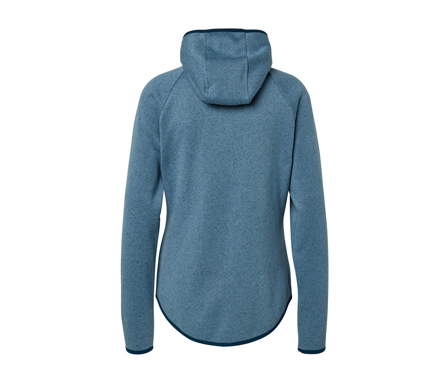 Dunkelblaue Strickfleece-Jacke von hinten.